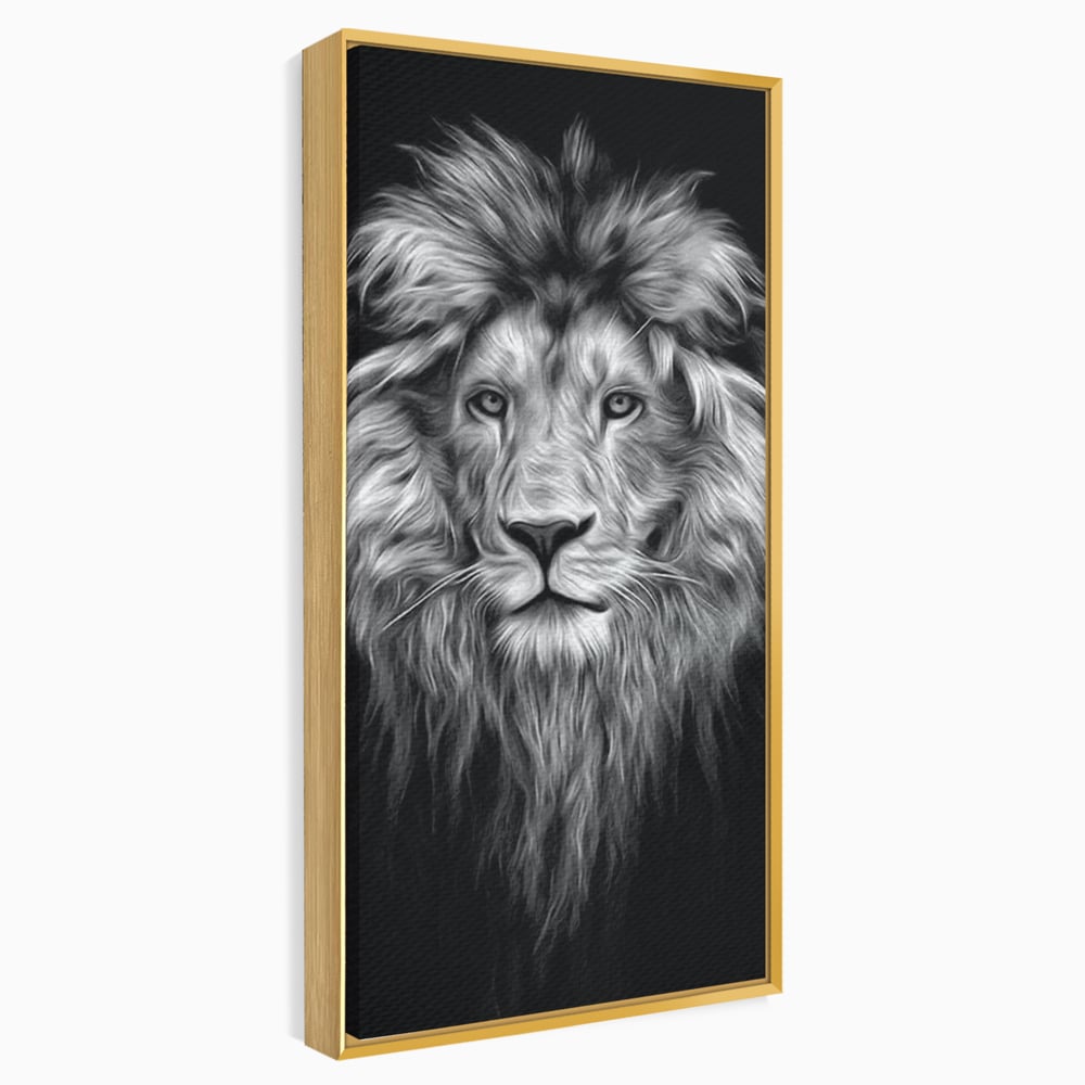 Tablou Canvas Premium, LuxCanva® M1382, Regele Intunericului, Leu, Animale, Salbatic, Portret, Chip, Monocrom, Alb si Negru, Mister, Abstract, Birou, Living, Camera Copil