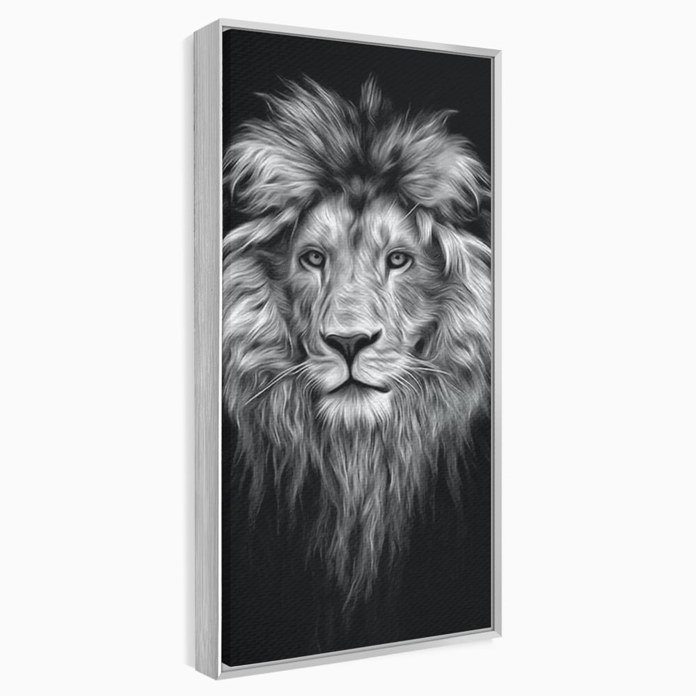 Tablou Canvas Premium, LuxCanva® M1382, Regele Intunericului, Leu, Animale, Salbatic, Portret, Chip, Monocrom, Alb si Negru, Mister, Abstract, Birou, Living, Camera Copil