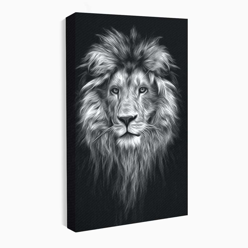 Tablou Canvas Premium, LuxCanva® M1382, Regele Intunericului, Leu, Animale, Salbatic, Portret, Chip, Monocrom, Alb si Negru, Mister, Abstract, Birou, Living, Camera Copil