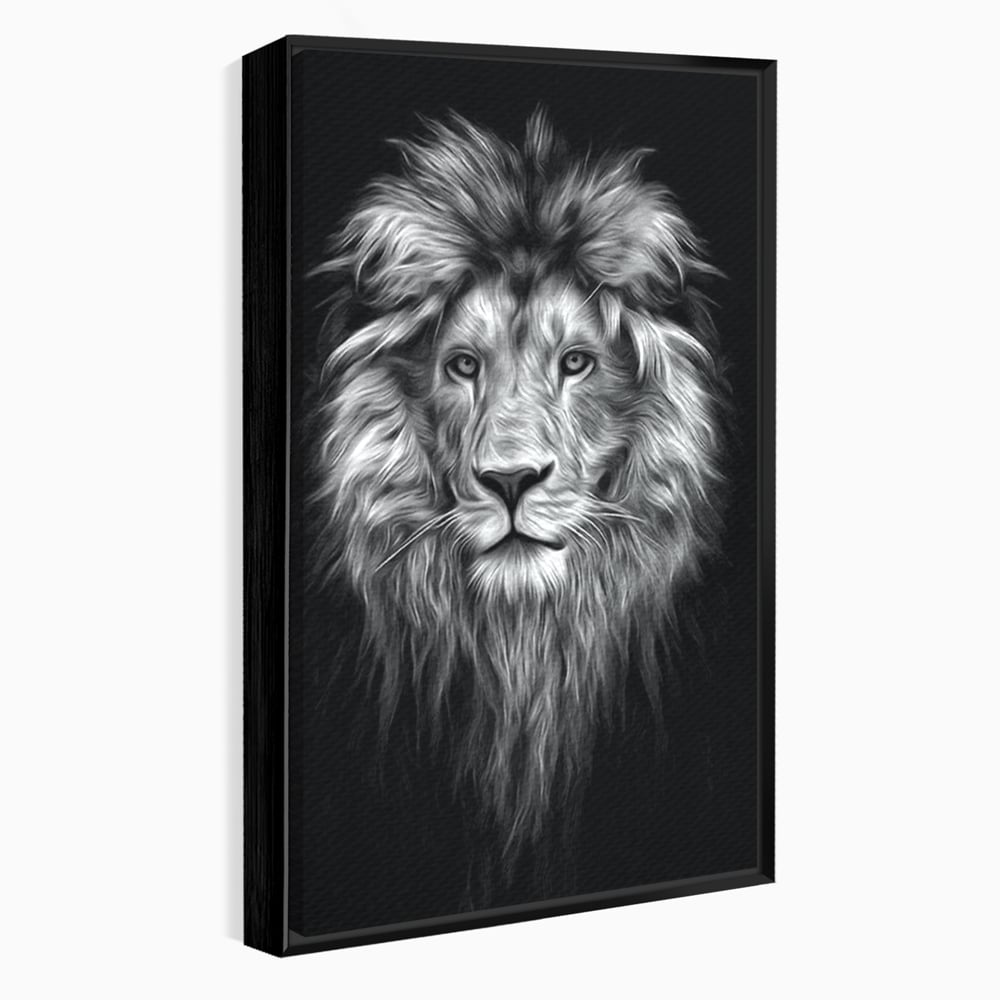 Tablou Canvas Premium, LuxCanva® M1382, Regele Intunericului, Leu, Animale, Salbatic, Portret, Chip, Monocrom, Alb si Negru, Mister, Abstract, Birou, Living, Camera Copil