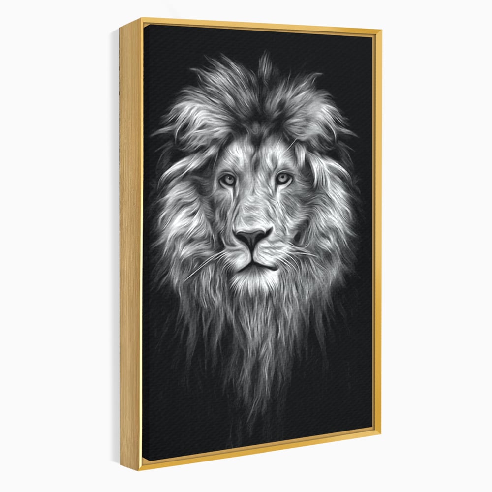 Tablou Canvas Premium, LuxCanva® M1382, Regele Intunericului, Leu, Animale, Salbatic, Portret, Chip, Monocrom, Alb si Negru, Mister, Abstract, Birou, Living, Camera Copil