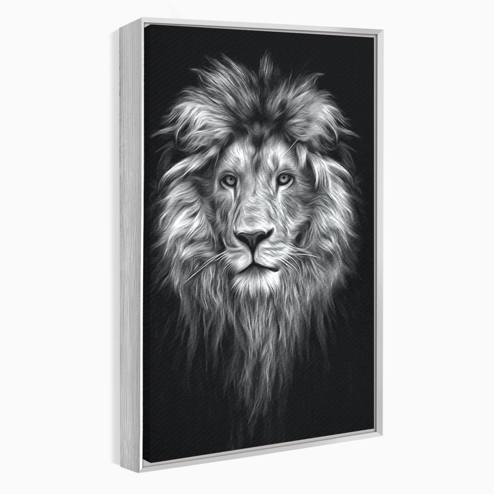 Tablou Canvas Premium, LuxCanva® M1382, Regele Intunericului, Leu, Animale, Salbatic, Portret, Chip, Monocrom, Alb si Negru, Mister, Abstract, Birou, Living, Camera Copil