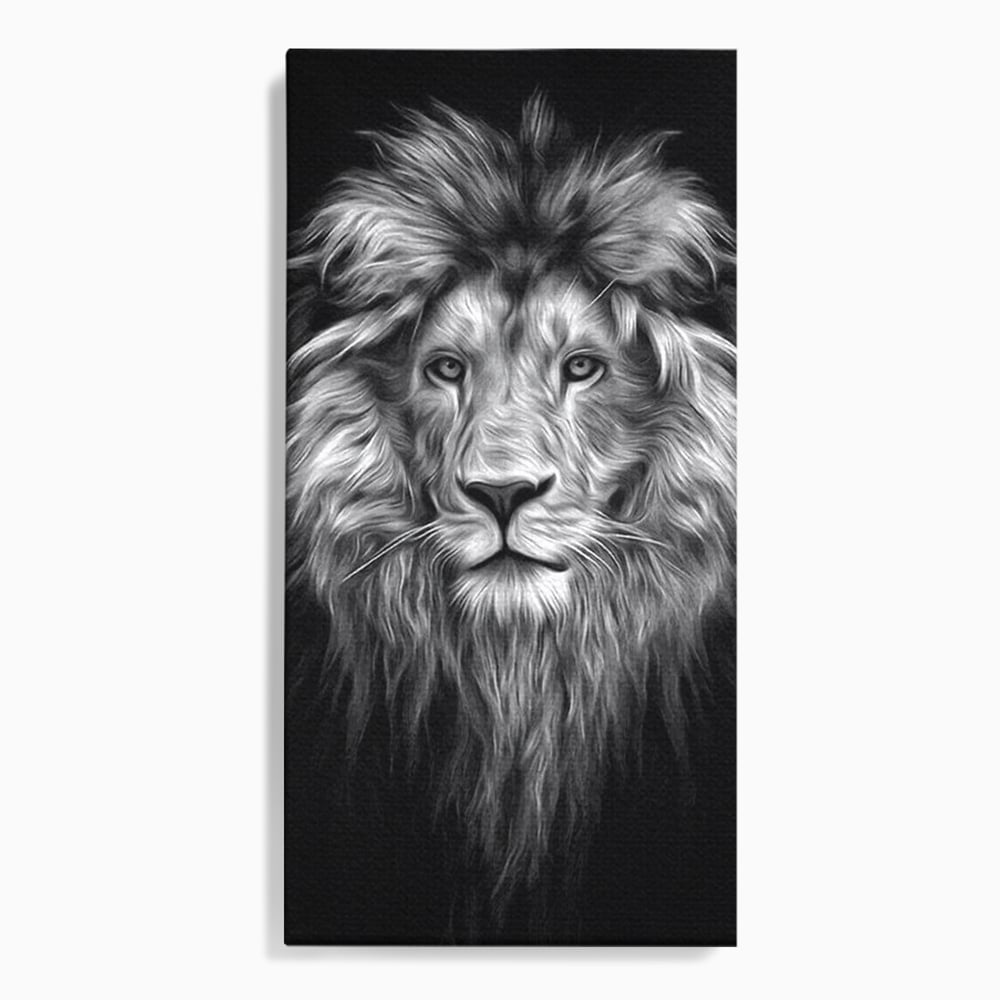 Tablou Canvas Premium, LuxCanva® M1382, Regele Intunericului, Leu, Animale, Salbatic, Portret, Chip, Monocrom, Alb si Negru, Mister, Abstract, Birou, Living, Camera Copil