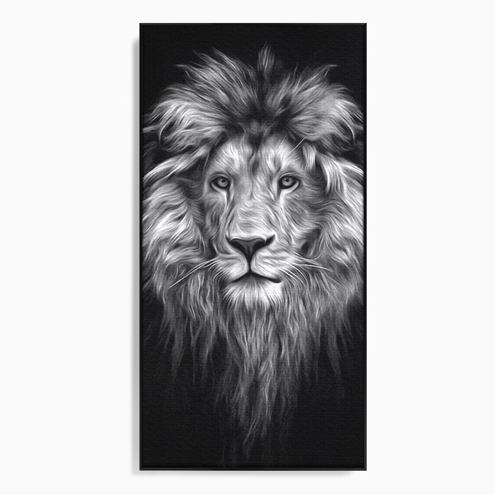 Tablou Canvas Premium, LuxCanva® M1382, Regele Intunericului, Leu, Animale, Salbatic, Portret, Chip, Monocrom, Alb si Negru, Mister, Abstract, Birou, Living, Camera Copil