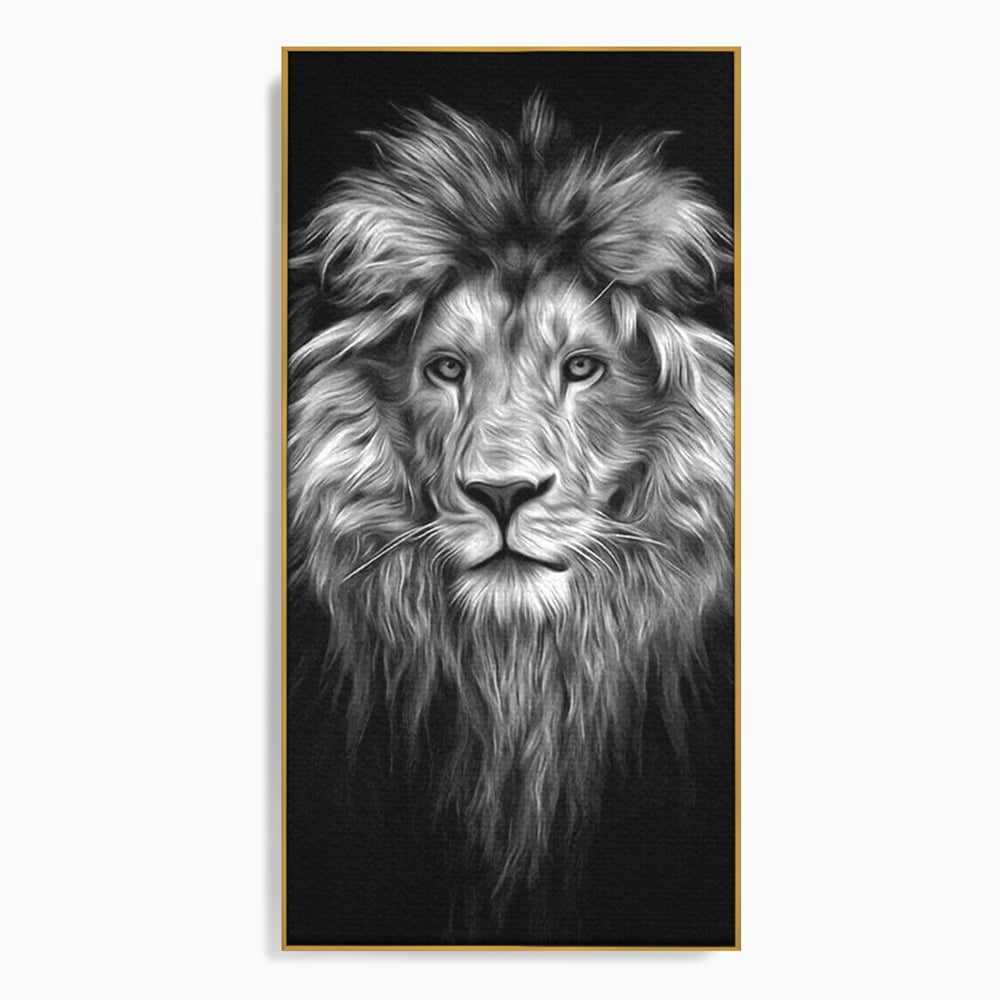 Tablou Canvas Premium, LuxCanva® M1382, Regele Intunericului, Leu, Animale, Salbatic, Portret, Chip, Monocrom, Alb si Negru, Mister, Abstract, Birou, Living, Camera Copil