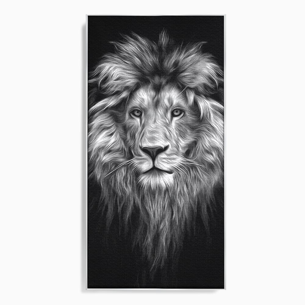 Tablou Canvas Premium, LuxCanva® M1382, Regele Intunericului, Leu, Animale, Salbatic, Portret, Chip, Monocrom, Alb si Negru, Mister, Abstract, Birou, Living, Camera Copil