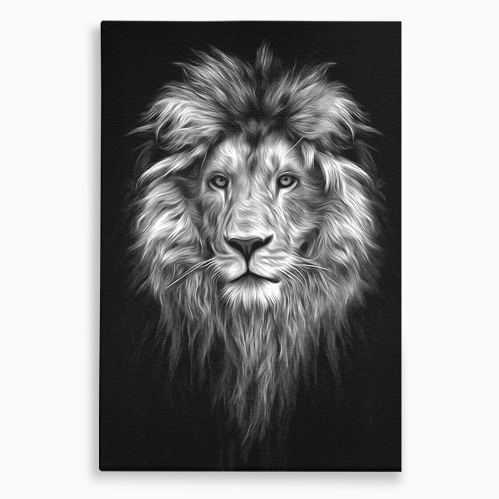 Tablou Canvas Premium, LuxCanva® M1382, Regele Intunericului, Leu, Animale, Salbatic, Portret, Chip, Monocrom, Alb si Negru, Mister, Abstract, Birou, Living, Camera Copil