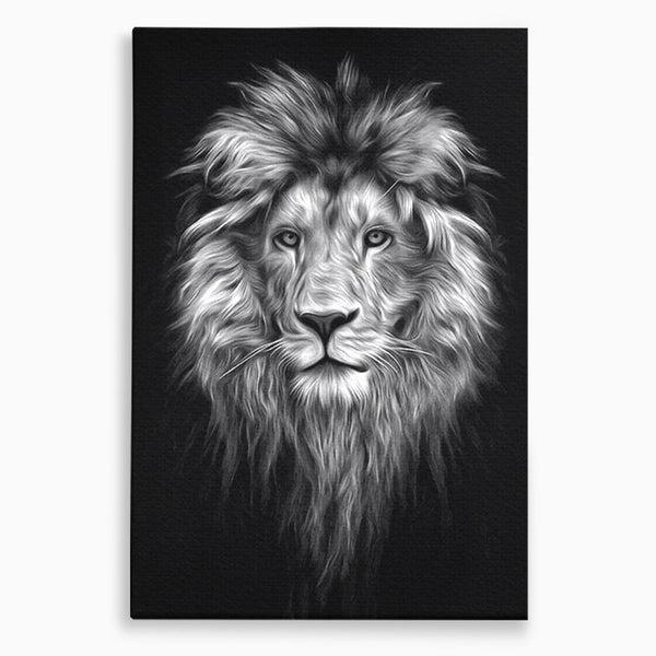 Tablou Canvas Premium, LuxCanva® M1382, Regele Intunericului, Leu, Animale, Salbatic, Portret, Chip, Monocrom, Alb si Negru, Mister, Abstract, Birou, Living, Camera Copil
