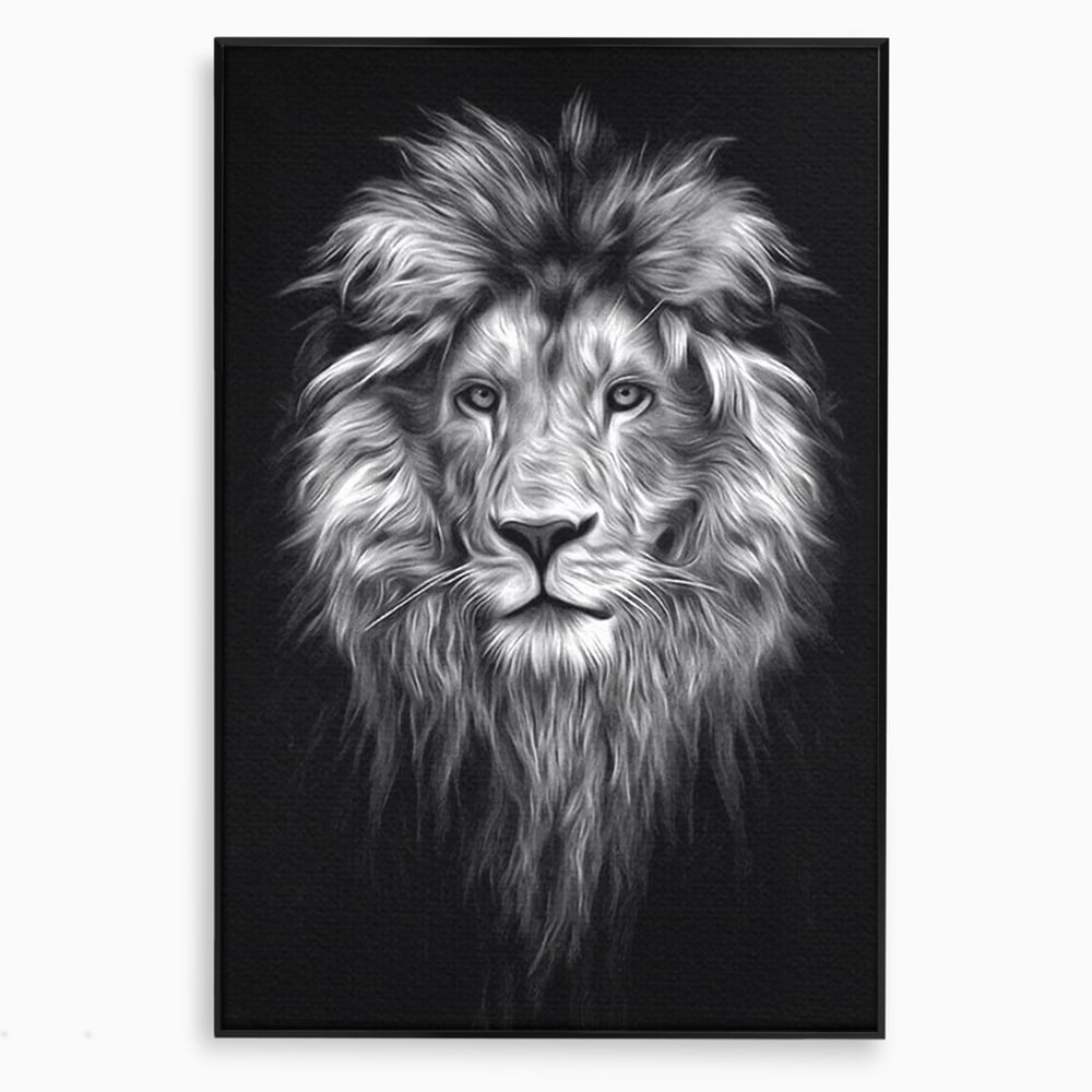 Tablou Canvas Premium, LuxCanva® M1382, Regele Intunericului, Leu, Animale, Salbatic, Portret, Chip, Monocrom, Alb si Negru, Mister, Abstract, Birou, Living, Camera Copil