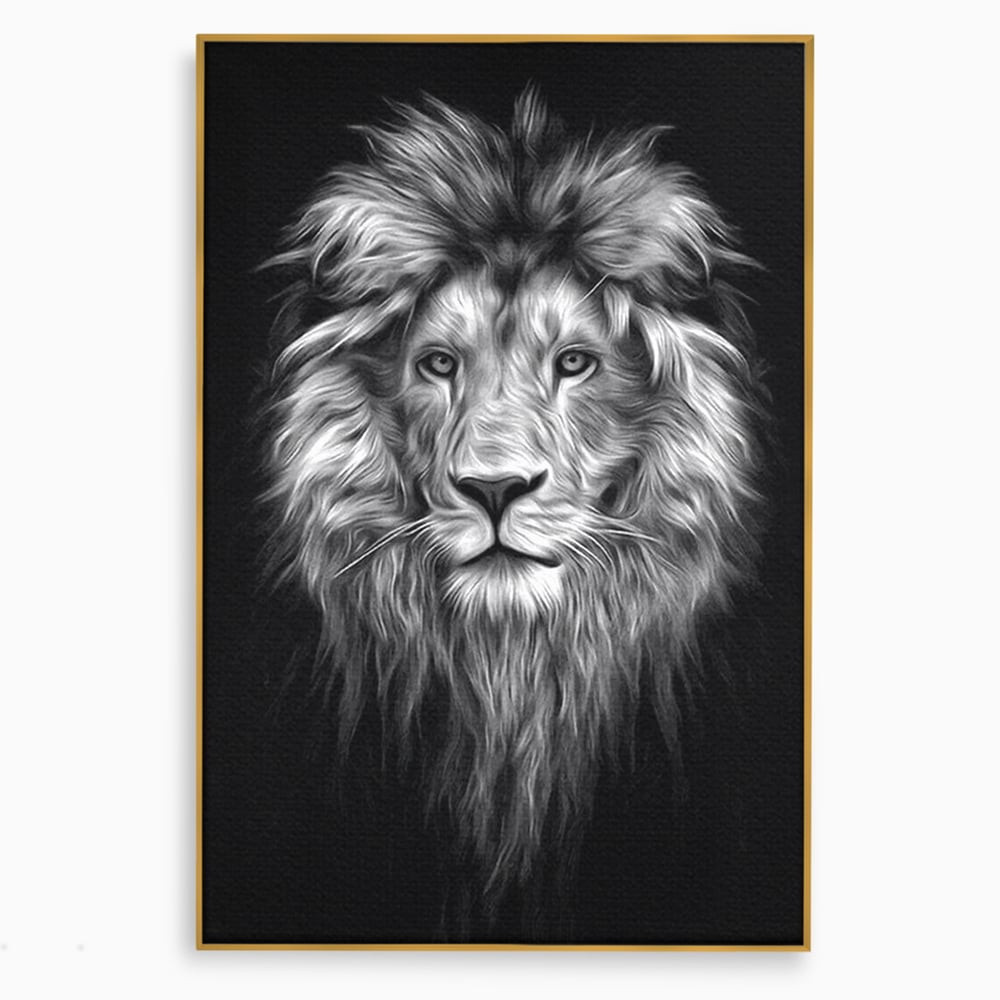 Tablou Canvas Premium, LuxCanva® M1382, Regele Intunericului, Leu, Animale, Salbatic, Portret, Chip, Monocrom, Alb si Negru, Mister, Abstract, Birou, Living, Camera Copil