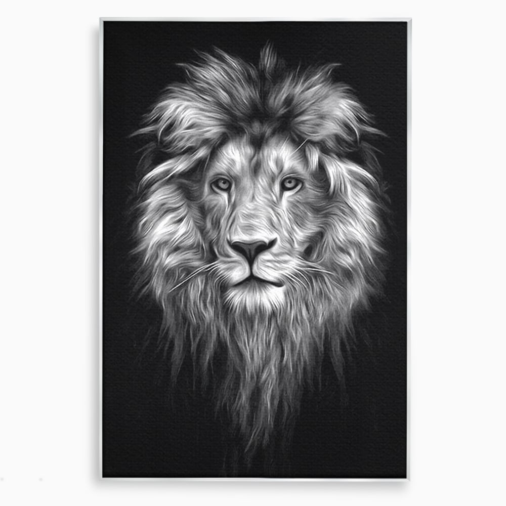 Tablou Canvas Premium, LuxCanva® M1382, Regele Intunericului, Leu, Animale, Salbatic, Portret, Chip, Monocrom, Alb si Negru, Mister, Abstract, Birou, Living, Camera Copil