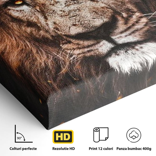 Leinwandbilder Premium, LuxCanva® M1383, Verborgene Absicht, Blick, Feuer, Dunkelheit, Geheimnis, Stärke, Flut, Ahnen, Wild, Tier, Löwe, König des Dschungels, Büro, Wohnen, Kinderzimmer