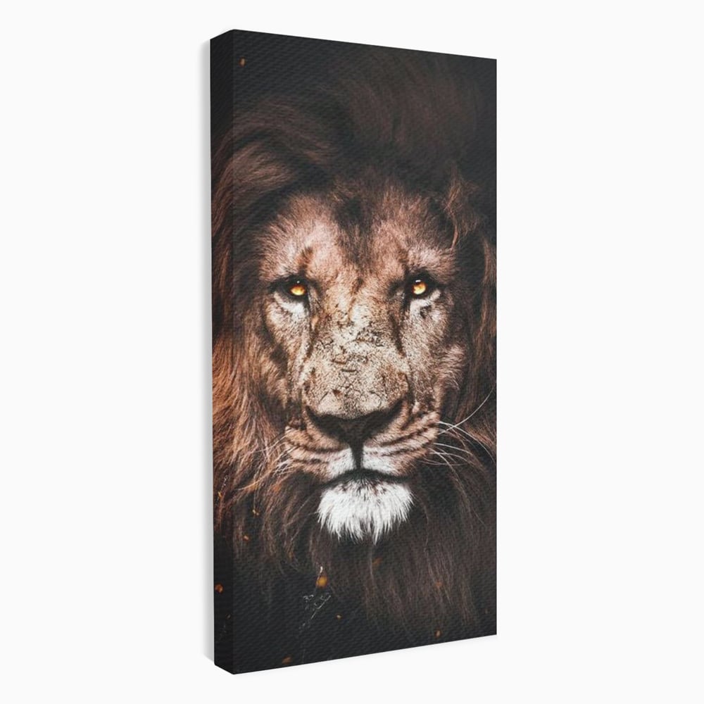Leinwandbilder Premium, LuxCanva® M1383, Verborgene Absicht, Blick, Feuer, Dunkelheit, Geheimnis, Stärke, Flut, Ahnen, Wild, Tier, Löwe, König des Dschungels, Büro, Wohnen, Kinderzimmer