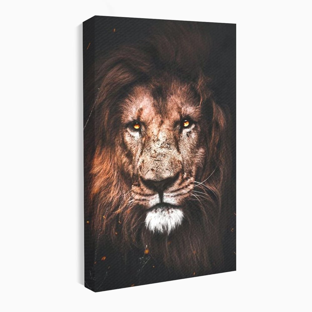 Leinwandbilder Premium, LuxCanva® M1383, Verborgene Absicht, Blick, Feuer, Dunkelheit, Geheimnis, Stärke, Flut, Ahnen, Wild, Tier, Löwe, König des Dschungels, Büro, Wohnen, Kinderzimmer