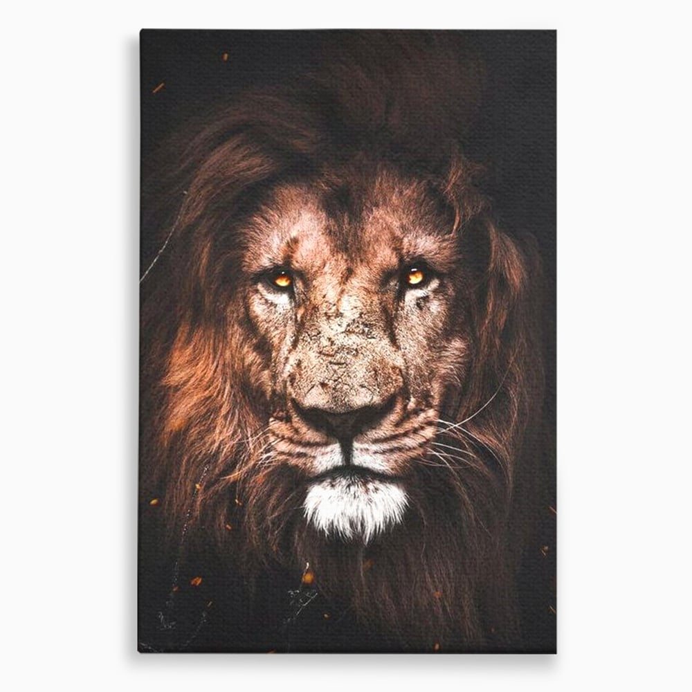 Leinwandbilder Premium, LuxCanva® M1383, Verborgene Absicht, Blick, Feuer, Dunkelheit, Geheimnis, Stärke, Flut, Ahnen, Wild, Tier, Löwe, König des Dschungels, Büro, Wohnen, Kinderzimmer
