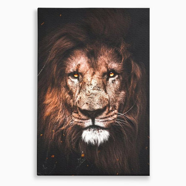 Leinwandbilder Premium, LuxCanva® M1383, Verborgene Absicht, Blick, Feuer, Dunkelheit, Geheimnis, Stärke, Flut, Ahnen, Wild, Tier, Löwe, König des Dschungels, Büro, Wohnen, Kinderzimmer