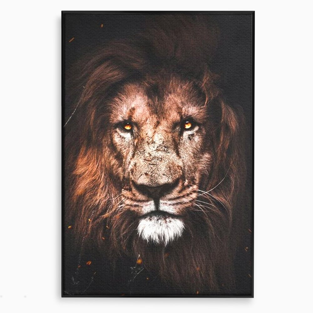 Leinwandbilder Premium, LuxCanva® M1383, Verborgene Absicht, Blick, Feuer, Dunkelheit, Geheimnis, Stärke, Flut, Ahnen, Wild, Tier, Löwe, König des Dschungels, Büro, Wohnen, Kinderzimmer