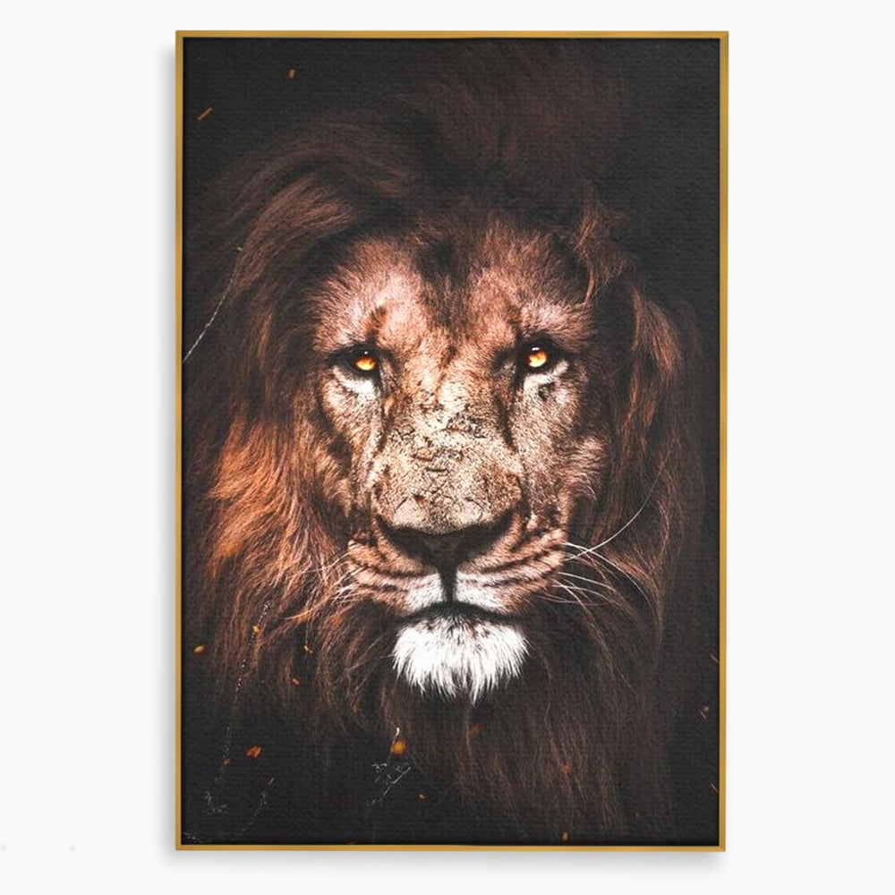 Leinwandbilder Premium, LuxCanva® M1383, Verborgene Absicht, Blick, Feuer, Dunkelheit, Geheimnis, Stärke, Flut, Ahnen, Wild, Tier, Löwe, König des Dschungels, Büro, Wohnen, Kinderzimmer