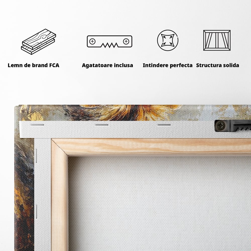 Leinwand Wandkunst Canvas Wall Art Premium, LuxCanva® M1384, Der Stolz des Königs, Familie, Bindung, Zuneigung, Vater, Huhn, Küken, Löwen, Tiere, König des Dschungels, Gold, Büro, Wohnzimmer, Kinderzimmer