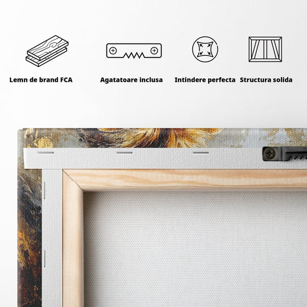 Leinwand Wandkunst Canvas Wall Art Premium, LuxCanva® M1384, Der Stolz des Königs, Familie, Bindung, Zuneigung, Vater, Huhn, Küken, Löwen, Tiere, König des Dschungels, Gold, Büro, Wohnzimmer, Kinderzimmer