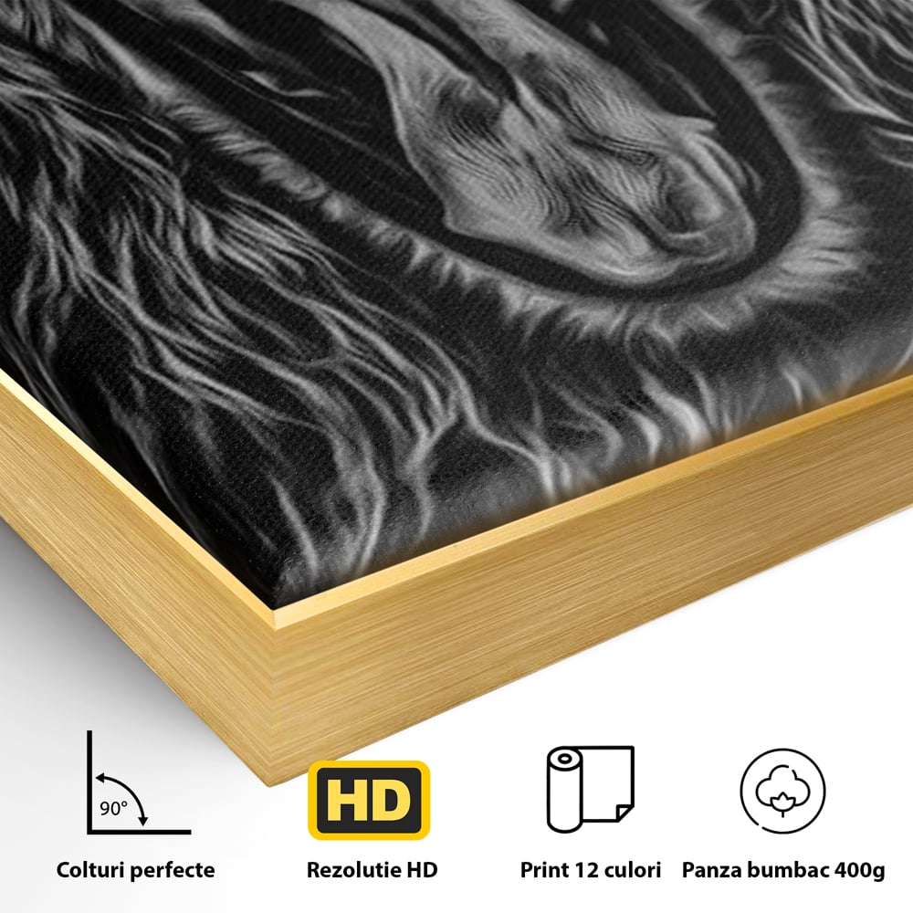 Tablou Canvas Premium, LuxCanva® M1385, Chemarea Strabunilor, Leu, Regele Junglei, Raget, Alb si Negru, Putere, Furie, Dramatic, Animal, Salbatic, Birou, Living, Camera Copil