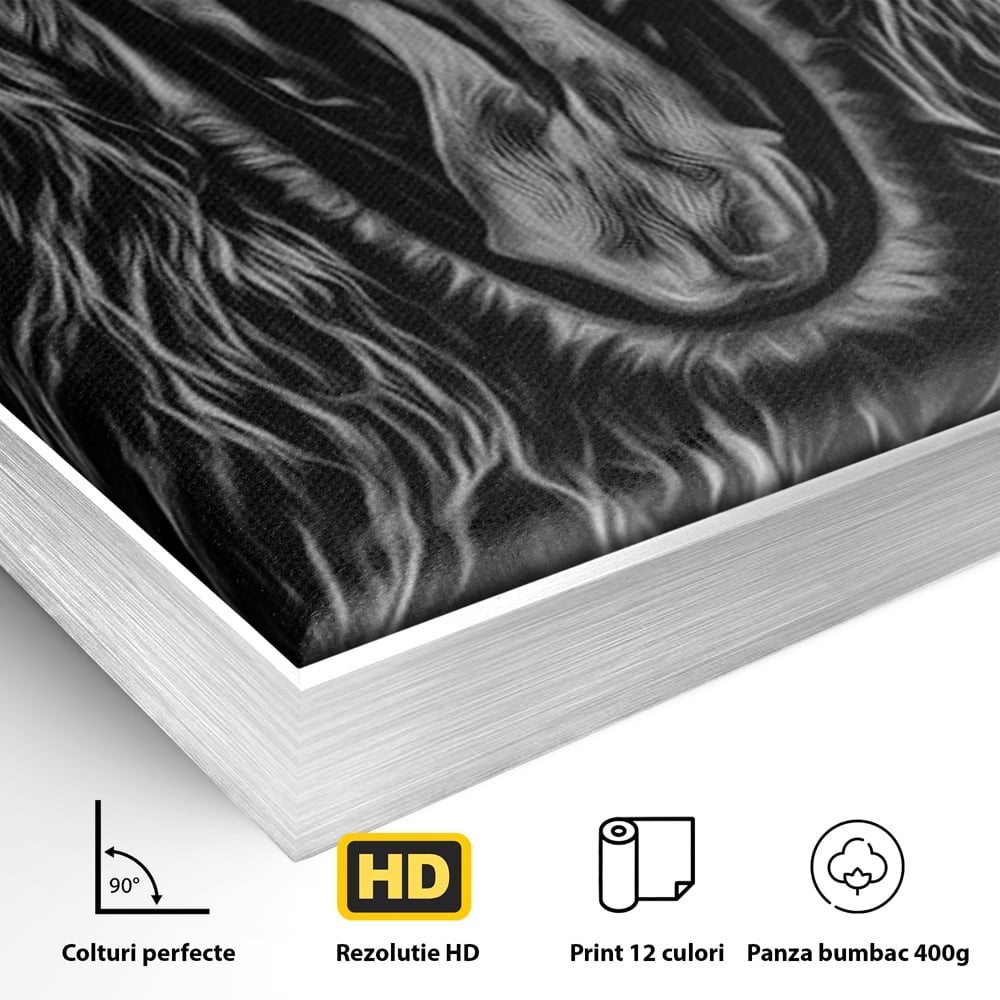 Tablou Canvas Premium, LuxCanva® M1385, Chemarea Strabunilor, Leu, Regele Junglei, Raget, Alb si Negru, Putere, Furie, Dramatic, Animal, Salbatic, Birou, Living, Camera Copil