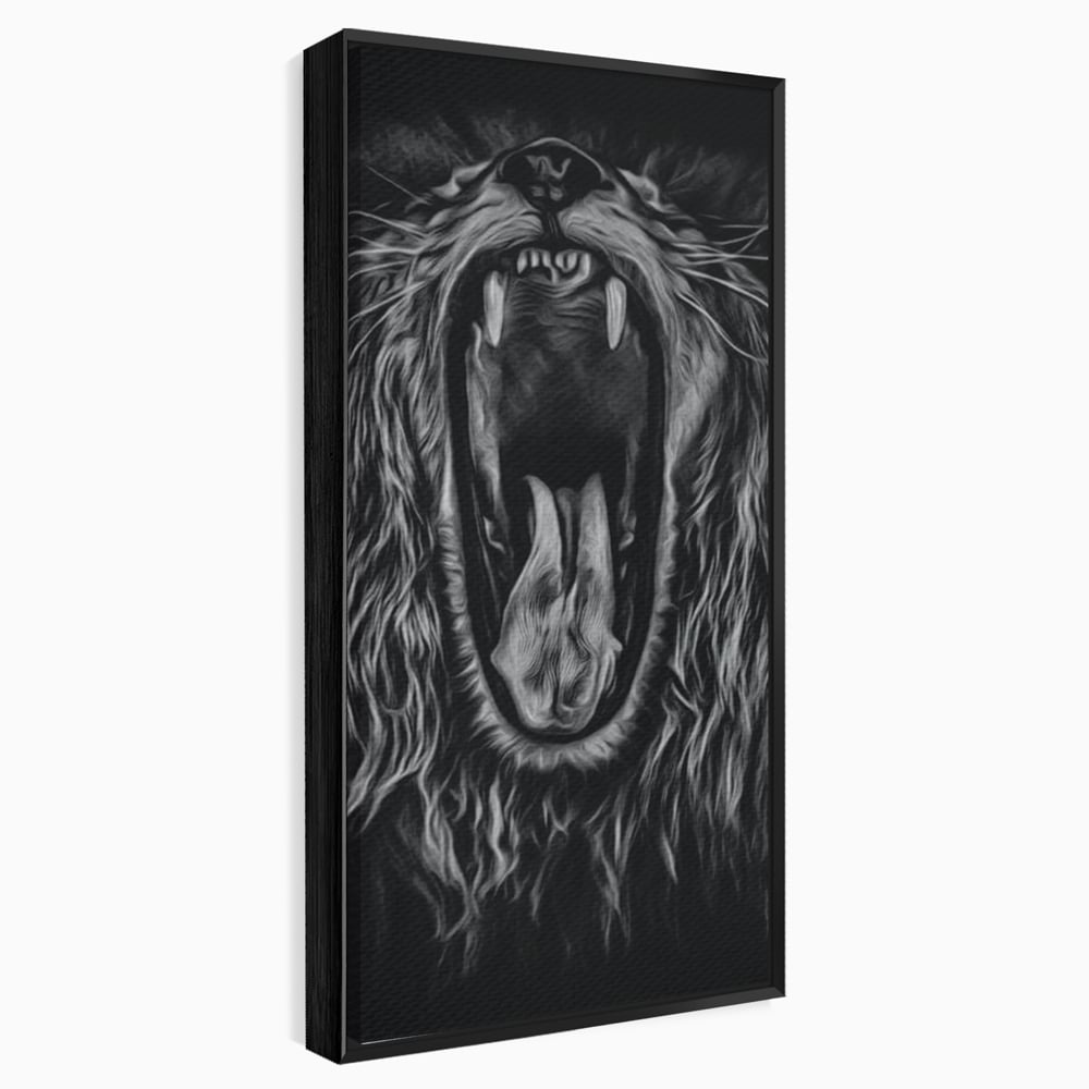 Tablou Canvas Premium, LuxCanva® M1385, Chemarea Strabunilor, Leu, Regele Junglei, Raget, Alb si Negru, Putere, Furie, Dramatic, Animal, Salbatic, Birou, Living, Camera Copil