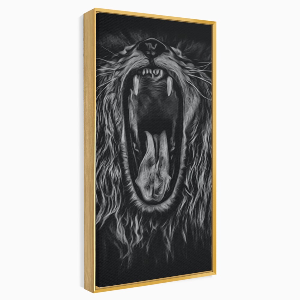 Tablou Canvas Premium, LuxCanva® M1385, Chemarea Strabunilor, Leu, Regele Junglei, Raget, Alb si Negru, Putere, Furie, Dramatic, Animal, Salbatic, Birou, Living, Camera Copil