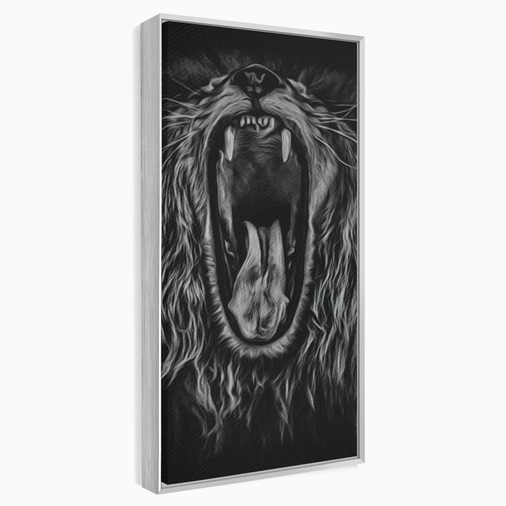 Tablou Canvas Premium, LuxCanva® M1385, Chemarea Strabunilor, Leu, Regele Junglei, Raget, Alb si Negru, Putere, Furie, Dramatic, Animal, Salbatic, Birou, Living, Camera Copil