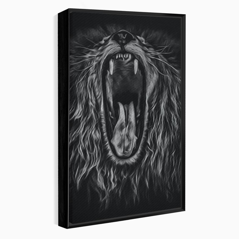 Tablou Canvas Premium, LuxCanva® M1385, Chemarea Strabunilor, Leu, Regele Junglei, Raget, Alb si Negru, Putere, Furie, Dramatic, Animal, Salbatic, Birou, Living, Camera Copil