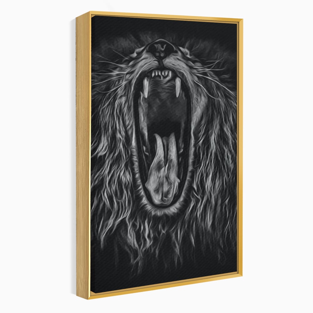 Tablou Canvas Premium, LuxCanva® M1385, Chemarea Strabunilor, Leu, Regele Junglei, Raget, Alb si Negru, Putere, Furie, Dramatic, Animal, Salbatic, Birou, Living, Camera Copil