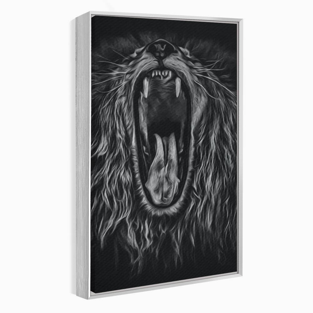 Tablou Canvas Premium, LuxCanva® M1385, Chemarea Strabunilor, Leu, Regele Junglei, Raget, Alb si Negru, Putere, Furie, Dramatic, Animal, Salbatic, Birou, Living, Camera Copil