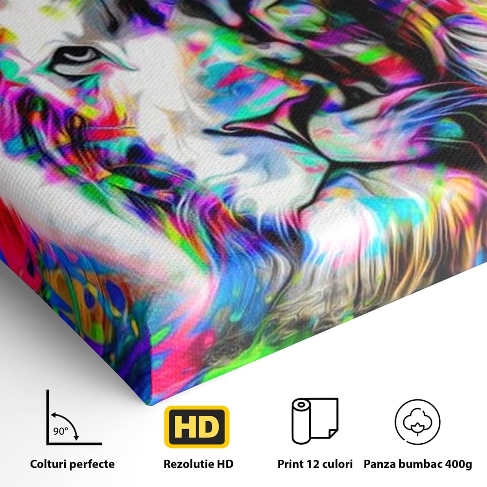 Leinwandbilder Premium, LuxCanva® M1386, Fury of Colours, Pop Art, Graffiti, Urban, Moderne Kunst, Löwe, Tier, König des Dschungels, Multicolor, Neon, Büro, Wohnen, Kinderzimmer