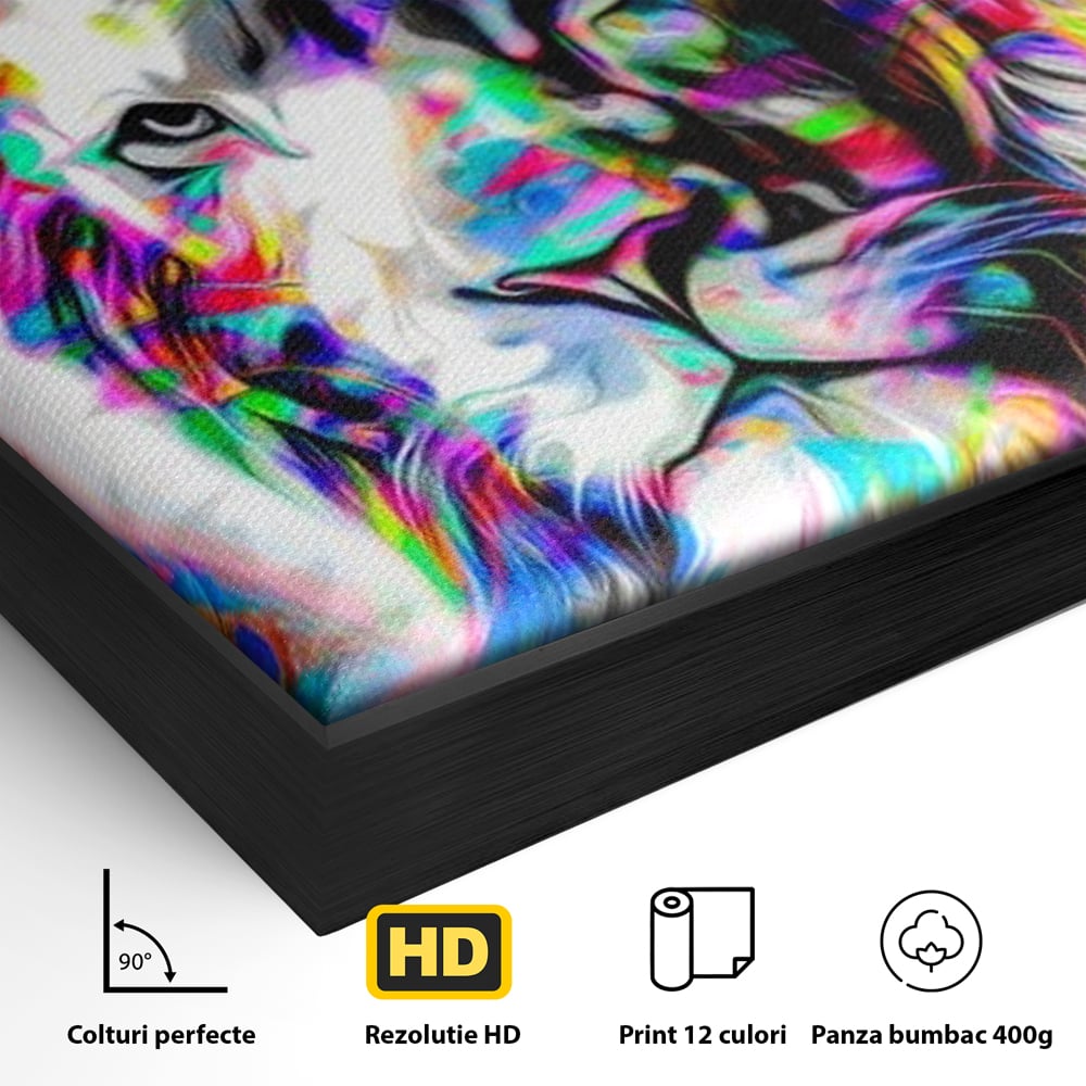 Leinwandbilder Premium, LuxCanva® M1386, Fury of Colours, Pop Art, Graffiti, Urban, Moderne Kunst, Löwe, Tier, König des Dschungels, Multicolor, Neon, Büro, Wohnen, Kinderzimmer