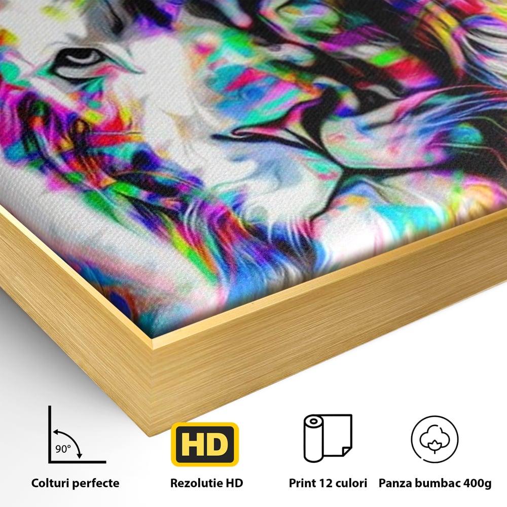 Leinwandbilder Premium, LuxCanva® M1386, Fury of Colours, Pop Art, Graffiti, Urban, Moderne Kunst, Löwe, Tier, König des Dschungels, Multicolor, Neon, Büro, Wohnen, Kinderzimmer