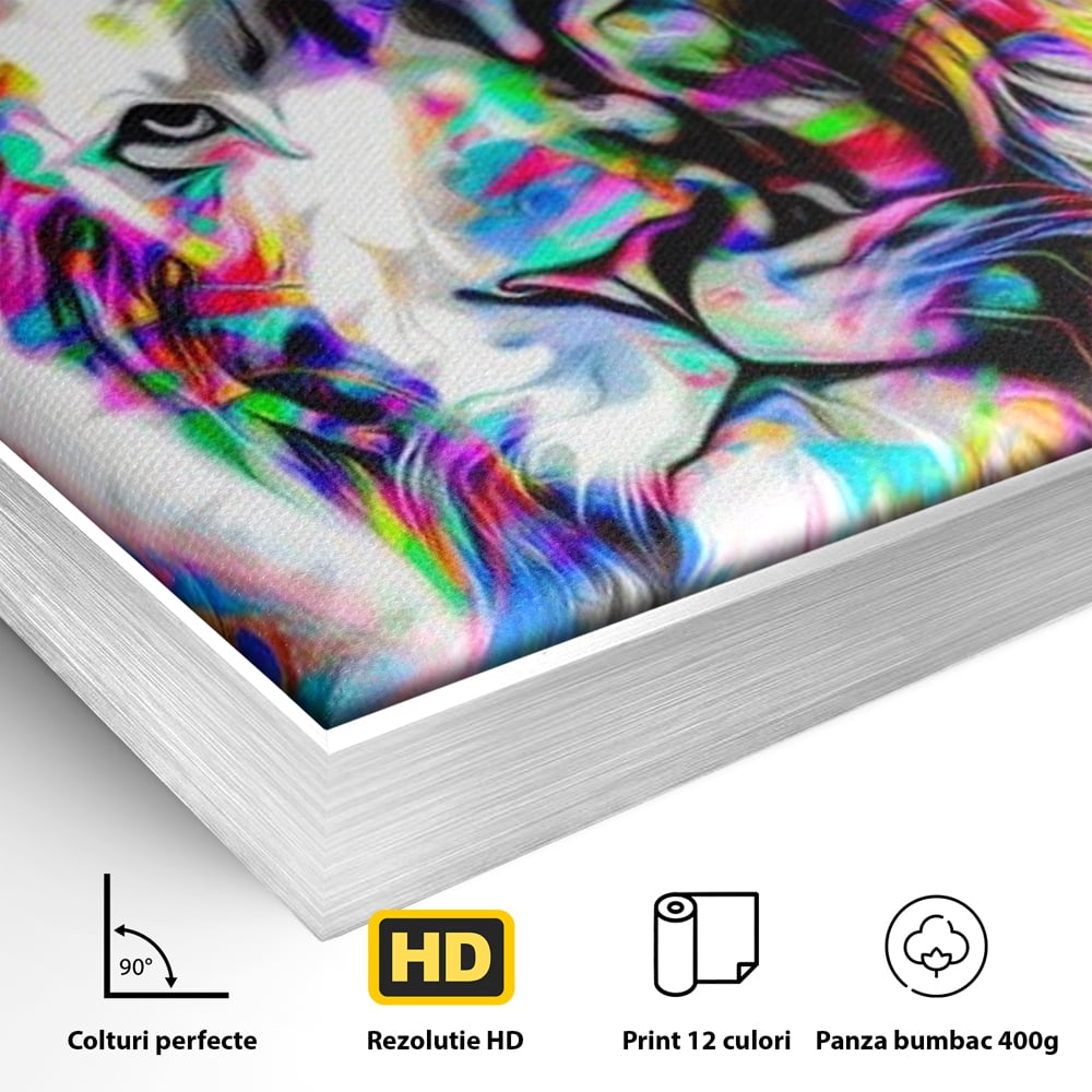Leinwandbilder Premium, LuxCanva® M1386, Fury of Colours, Pop Art, Graffiti, Urban, Moderne Kunst, Löwe, Tier, König des Dschungels, Multicolor, Neon, Büro, Wohnen, Kinderzimmer