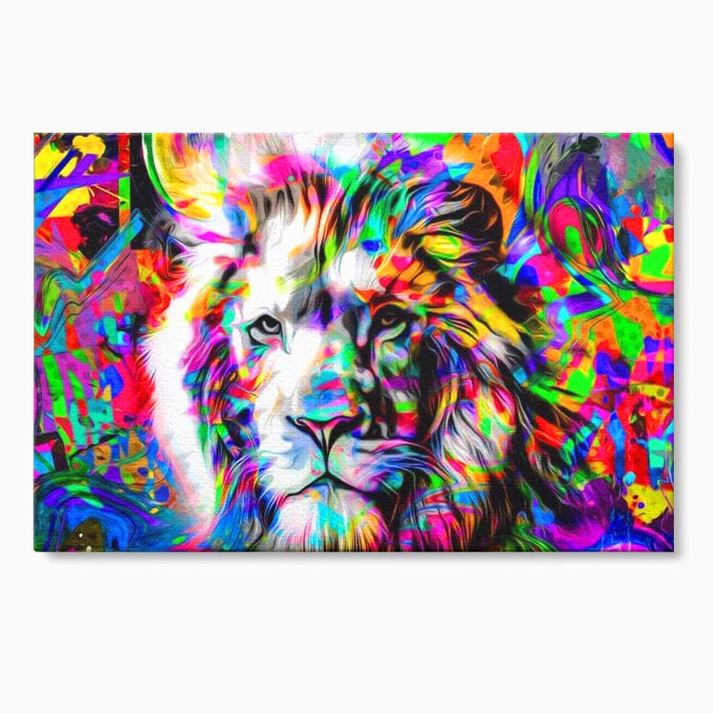 Leinwandbilder Premium, LuxCanva® M1386, Fury of Colours, Pop Art, Graffiti, Urban, Moderne Kunst, Löwe, Tier, König des Dschungels, Multicolor, Neon, Büro, Wohnen, Kinderzimmer