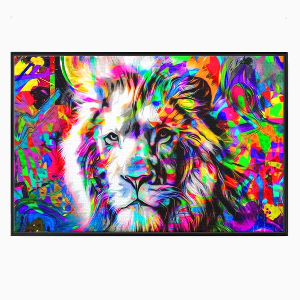 Leinwandbilder Premium, LuxCanva® M1386, Fury of Colours, Pop Art, Graffiti, Urban, Moderne Kunst, Löwe, Tier, König des Dschungels, Multicolor, Neon, Büro, Wohnen, Kinderzimmer