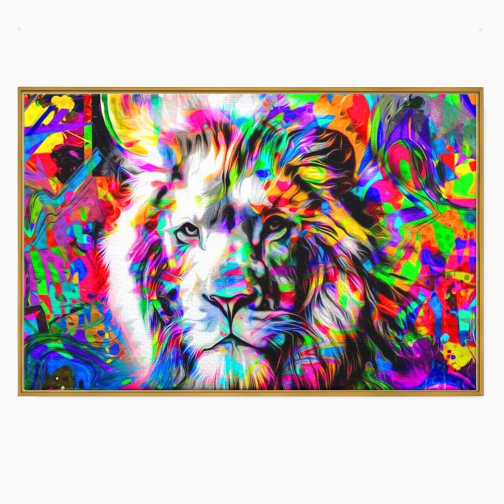 Leinwandbilder Premium, LuxCanva® M1386, Fury of Colours, Pop Art, Graffiti, Urban, Moderne Kunst, Löwe, Tier, König des Dschungels, Multicolor, Neon, Büro, Wohnen, Kinderzimmer