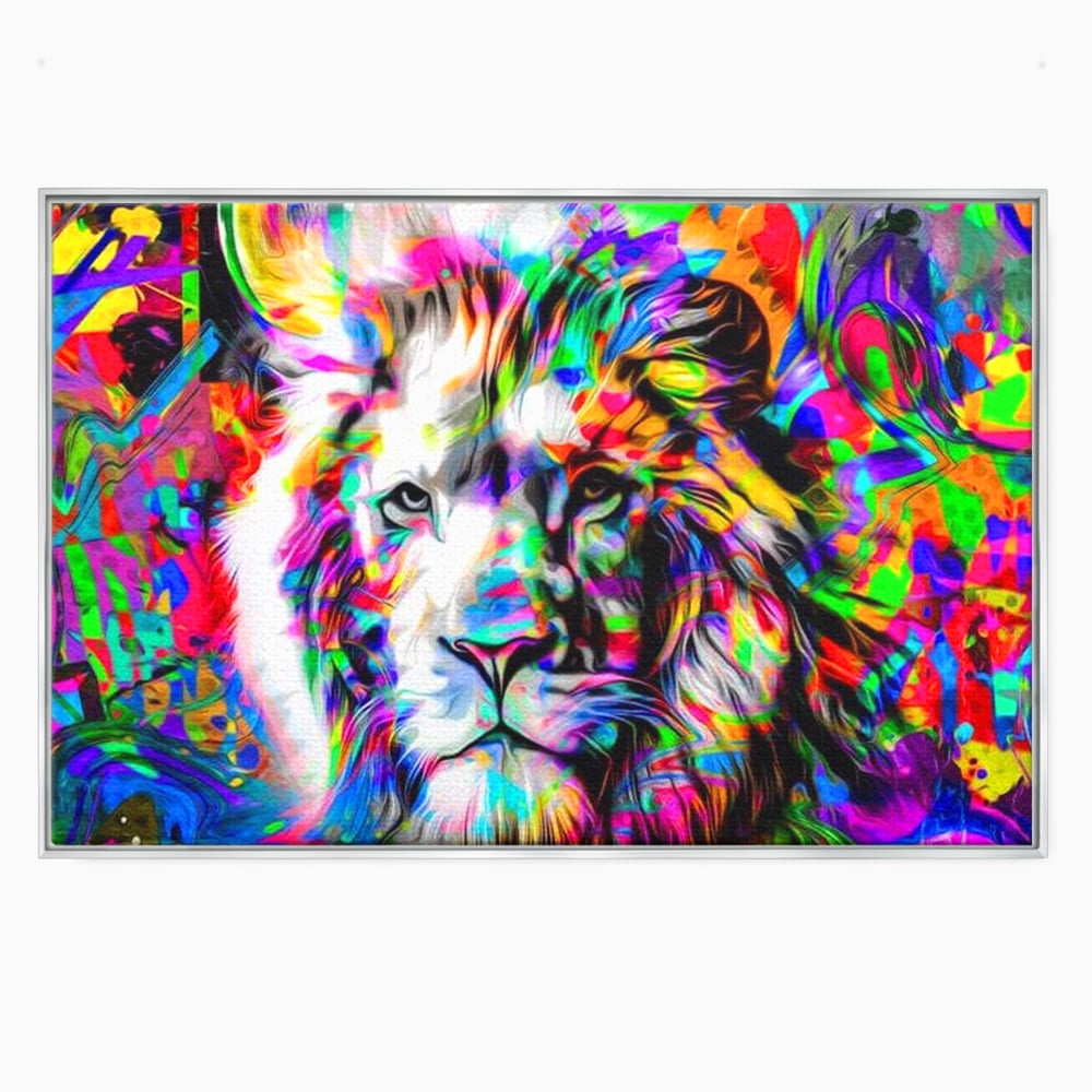 Leinwandbilder Premium, LuxCanva® M1386, Fury of Colours, Pop Art, Graffiti, Urban, Moderne Kunst, Löwe, Tier, König des Dschungels, Multicolor, Neon, Büro, Wohnen, Kinderzimmer