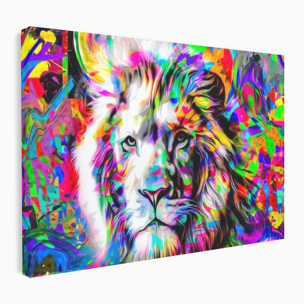 Leinwandbilder Premium, LuxCanva® M1386, Fury of Colours, Pop Art, Graffiti, Urban, Moderne Kunst, Löwe, Tier, König des Dschungels, Multicolor, Neon, Büro, Wohnen, Kinderzimmer