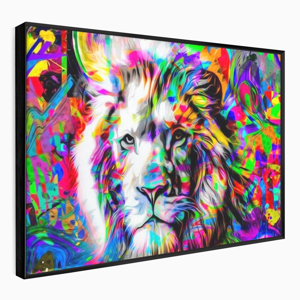 Leinwandbilder Premium, LuxCanva® M1386, Fury of Colours, Pop Art, Graffiti, Urban, Moderne Kunst, Löwe, Tier, König des Dschungels, Multicolor, Neon, Büro, Wohnen, Kinderzimmer