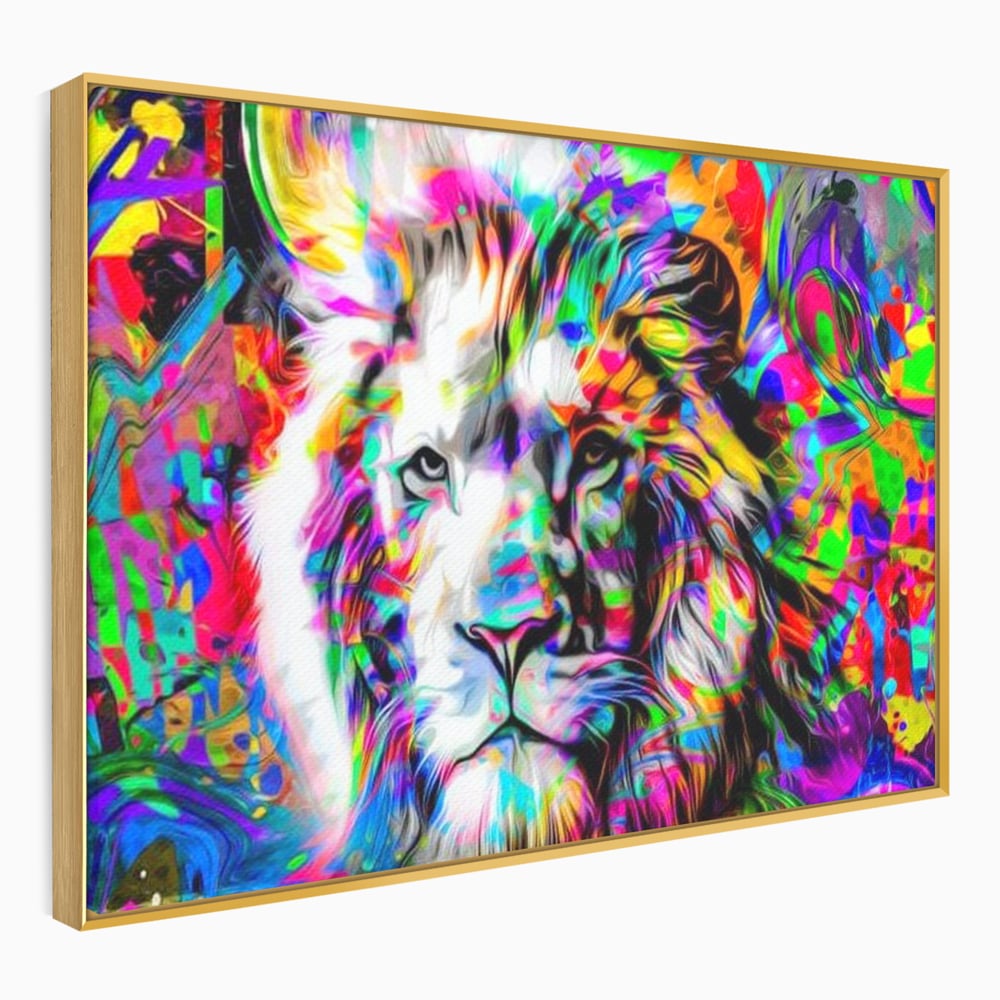 Leinwandbilder Premium, LuxCanva® M1386, Fury of Colours, Pop Art, Graffiti, Urban, Moderne Kunst, Löwe, Tier, König des Dschungels, Multicolor, Neon, Büro, Wohnen, Kinderzimmer