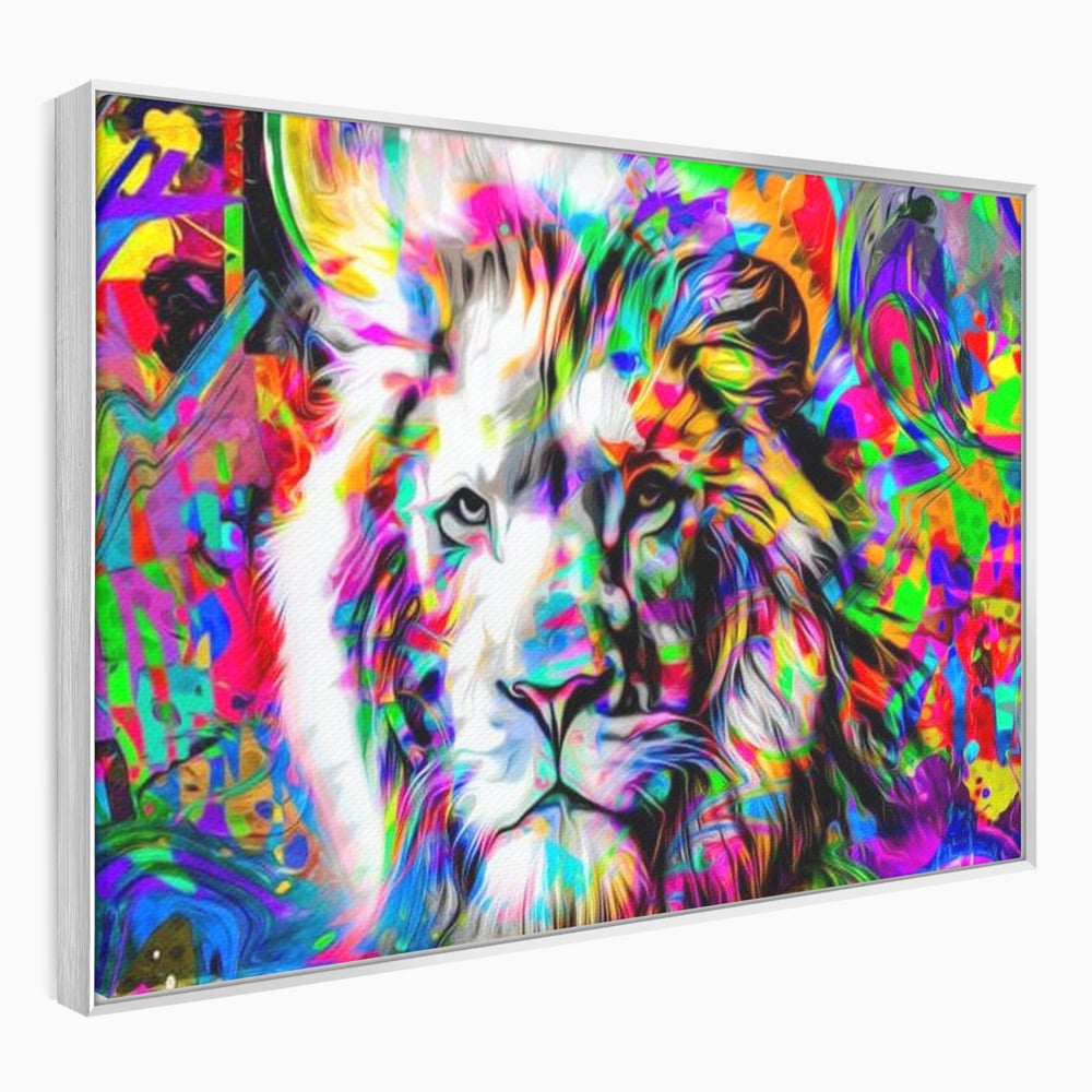 Leinwandbilder Premium, LuxCanva® M1386, Fury of Colours, Pop Art, Graffiti, Urban, Moderne Kunst, Löwe, Tier, König des Dschungels, Multicolor, Neon, Büro, Wohnen, Kinderzimmer
