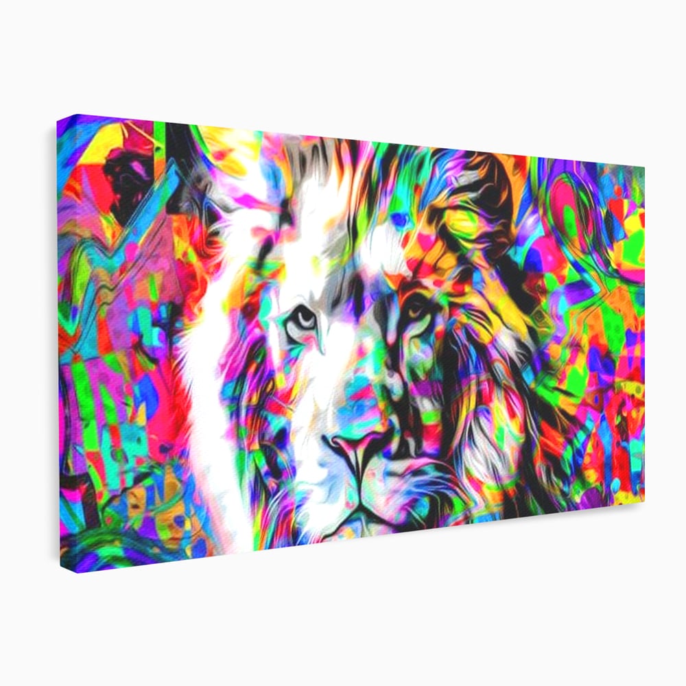 Leinwandbilder Premium, LuxCanva® M1386, Fury of Colours, Pop Art, Graffiti, Urban, Moderne Kunst, Löwe, Tier, König des Dschungels, Multicolor, Neon, Büro, Wohnen, Kinderzimmer