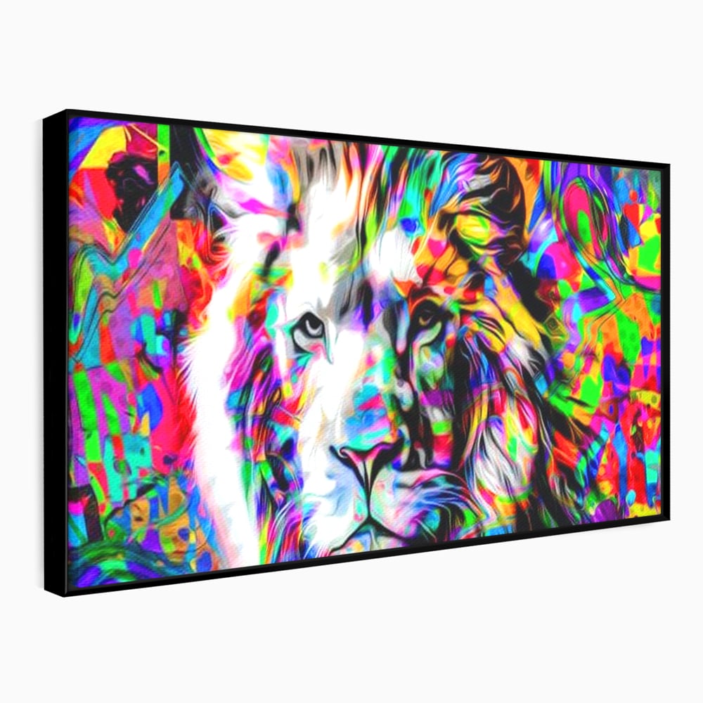 Leinwandbilder Premium, LuxCanva® M1386, Fury of Colours, Pop Art, Graffiti, Urban, Moderne Kunst, Löwe, Tier, König des Dschungels, Multicolor, Neon, Büro, Wohnen, Kinderzimmer