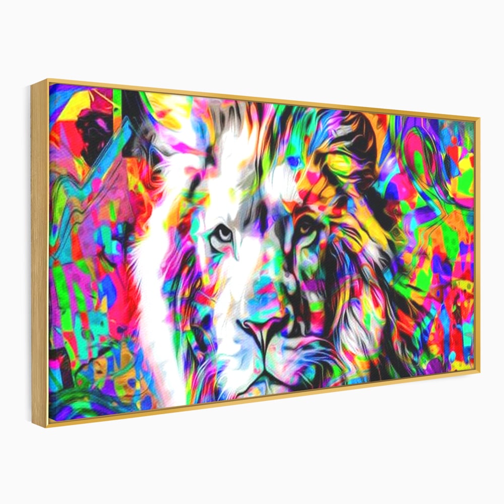 Leinwandbilder Premium, LuxCanva® M1386, Fury of Colours, Pop Art, Graffiti, Urban, Moderne Kunst, Löwe, Tier, König des Dschungels, Multicolor, Neon, Büro, Wohnen, Kinderzimmer