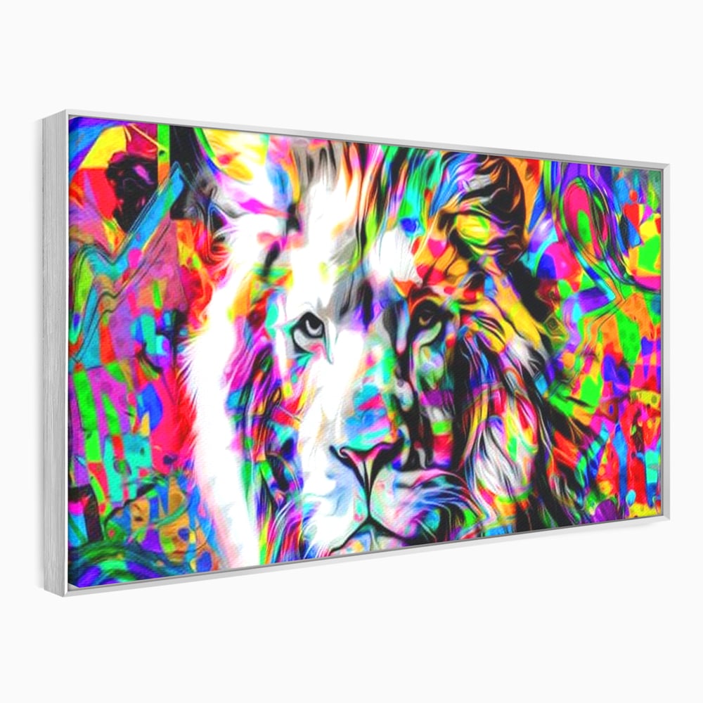 Leinwandbilder Premium, LuxCanva® M1386, Fury of Colours, Pop Art, Graffiti, Urban, Moderne Kunst, Löwe, Tier, König des Dschungels, Multicolor, Neon, Büro, Wohnen, Kinderzimmer