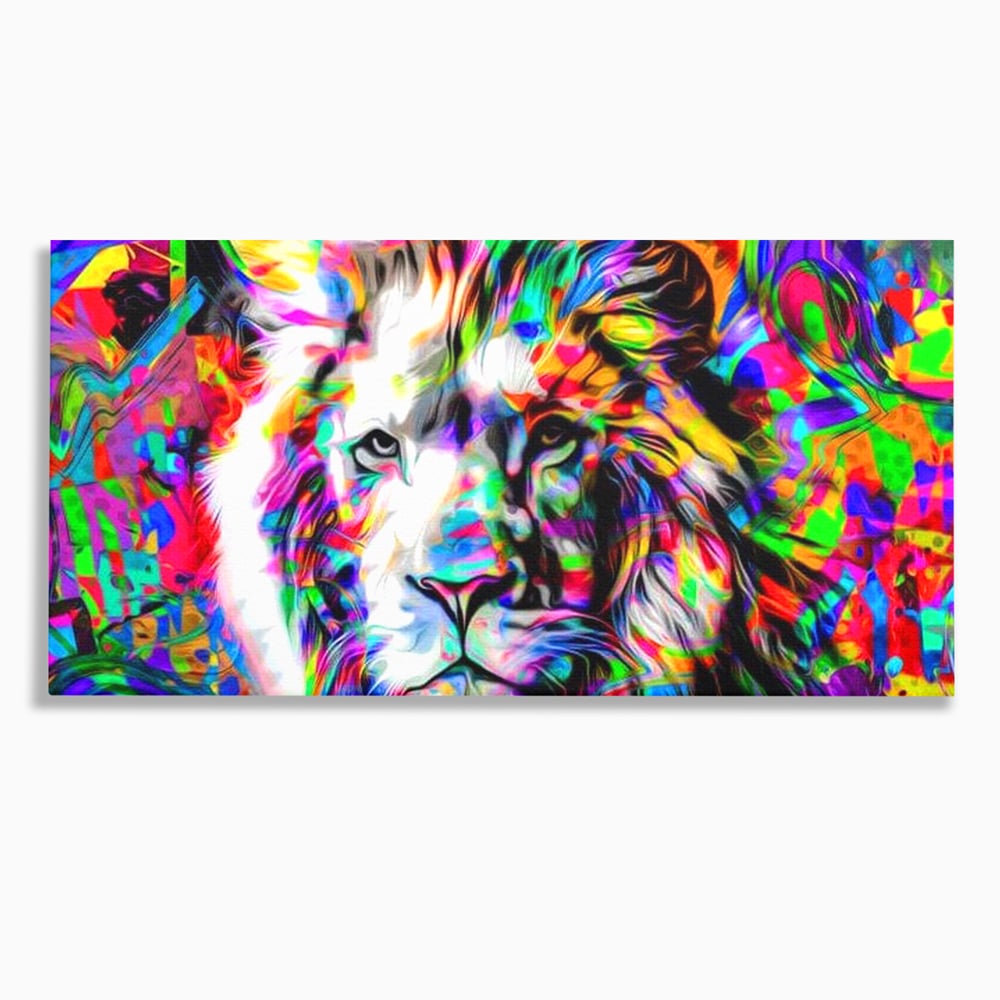 Leinwandbilder Premium, LuxCanva® M1386, Fury of Colours, Pop Art, Graffiti, Urban, Moderne Kunst, Löwe, Tier, König des Dschungels, Multicolor, Neon, Büro, Wohnen, Kinderzimmer