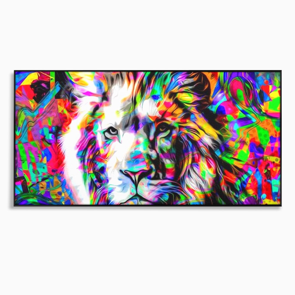 Leinwandbilder Premium, LuxCanva® M1386, Fury of Colours, Pop Art, Graffiti, Urban, Moderne Kunst, Löwe, Tier, König des Dschungels, Multicolor, Neon, Büro, Wohnen, Kinderzimmer